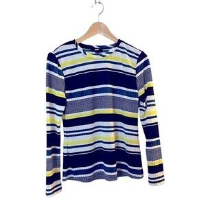 DKNY thin ribbed horizontal stripes L/S crew neck sweater